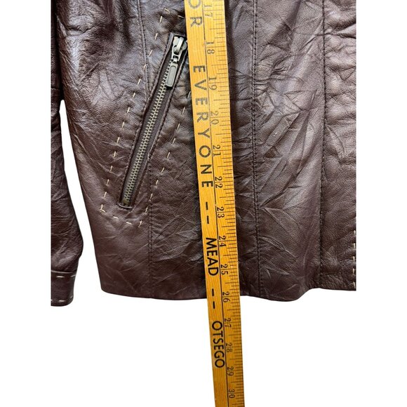Chicos Womens Genuine Leather Jacket Size 2 Medium 10/12 Brown Pockets & Zipper - Picture 4 of 11